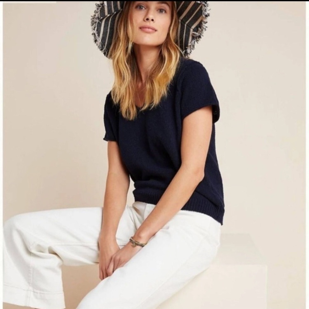 Anthropologie Valentina Navy Blue Short Sleeve Sweater - Picture 3 of 16